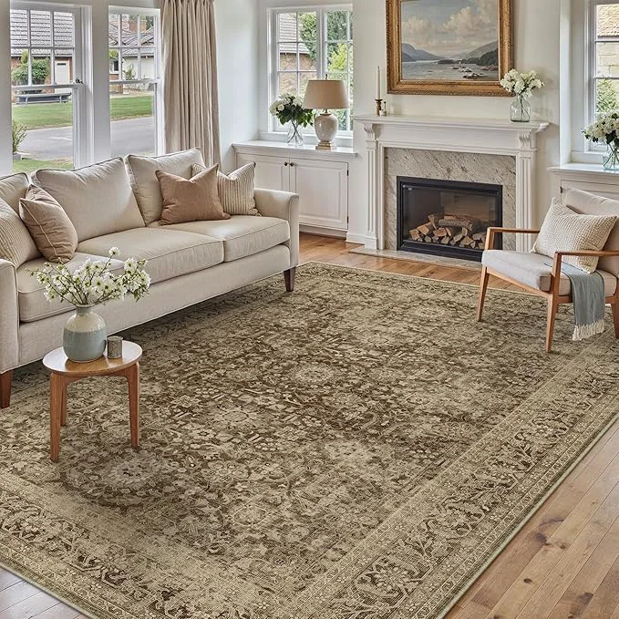 Expertly Made Brown 6×9 Area Rug Non Slip Vintage Living Room Distressed Machine Washable Smart