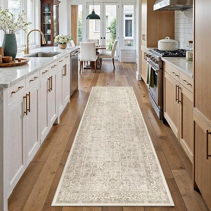 Innovative Light Brown Runner Rug 2×7 Hallway Machine Washable Kitchen Vintage Distressed Easy-to-Use