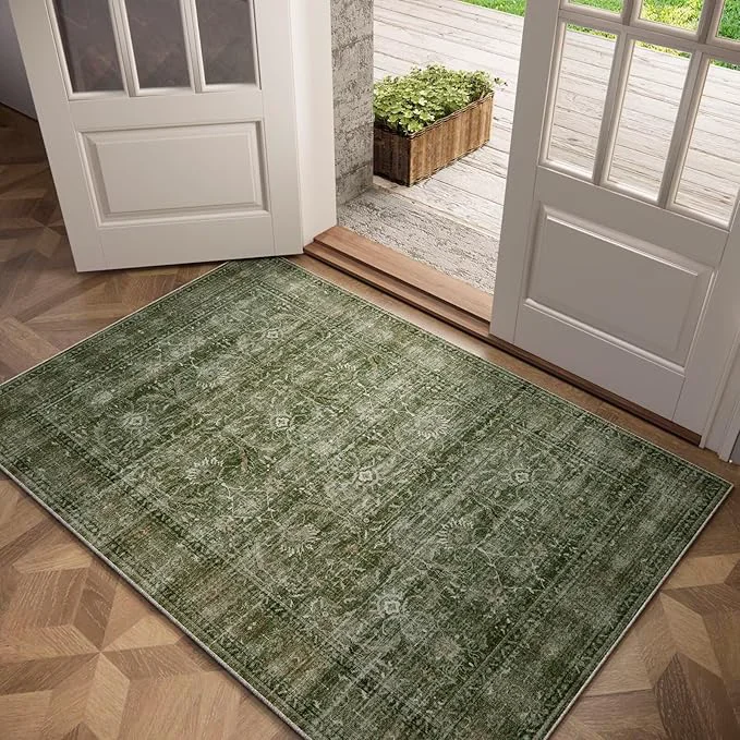 High-Quality Washable 2×3 Entryway Rug Boho Non-Slip Door Mat Vintage Distress Small Rugs Pure