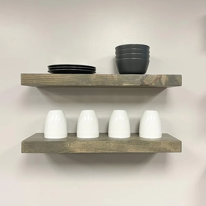 URBANDI Rustic Floating Shelves Hidden Bracket Solid Wood Heavy Duty Smart