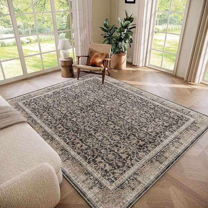 Fine Washable 5×7 Area Rugs for Living Room Boho Non-Slip Vintage Distress Rugs for Minimalist