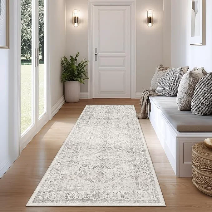 Excellent FMFUNCTEX 2×6 Runner Rug Grey Vintage Neutral Washable Distressed Non Slip Low Efficient
