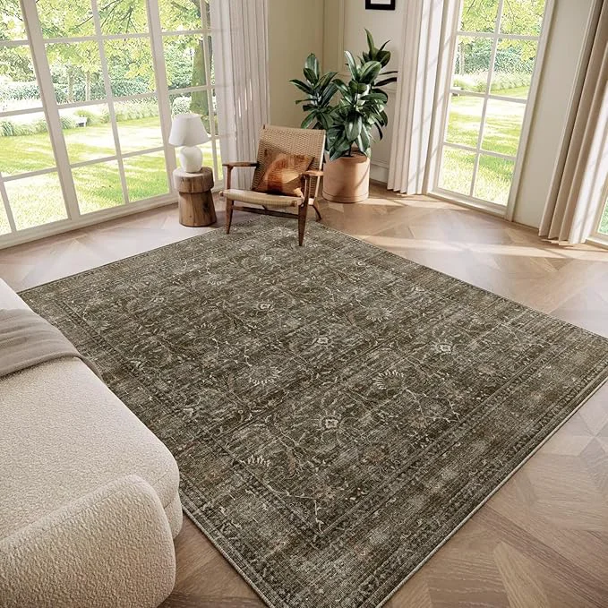 Trendy Washable 6×9 Area Rugs for Living Room Boho Non-Slip Vintage Distress Large Clean