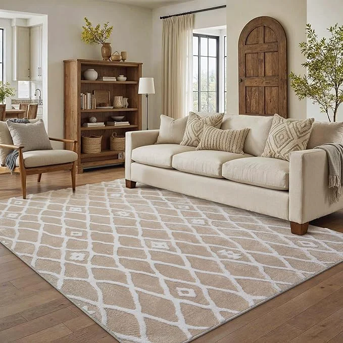 Carefully Designed Beige 5×7 Area Rug Moroccan Shag Living Room Washable Carpet Soft Non Shedding Trusted