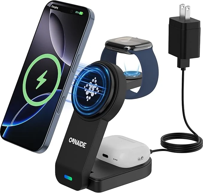 High-Performance 3-in-1 Charging Station for Apple MagSafe Charger Foldable Wireless Charging Easy-to-Use