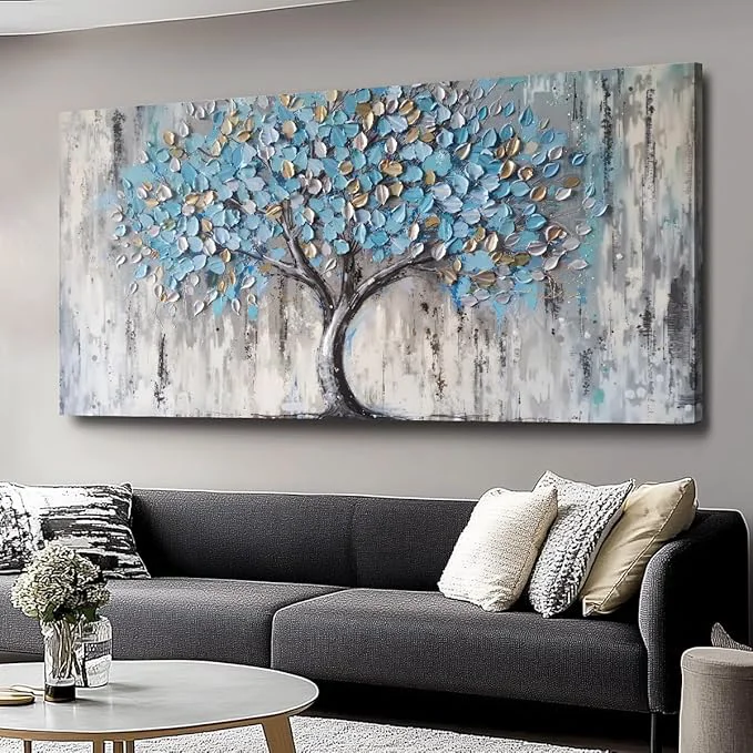 Crafted Huaaliunn Blue Tree Canvas Wall Art Traditional