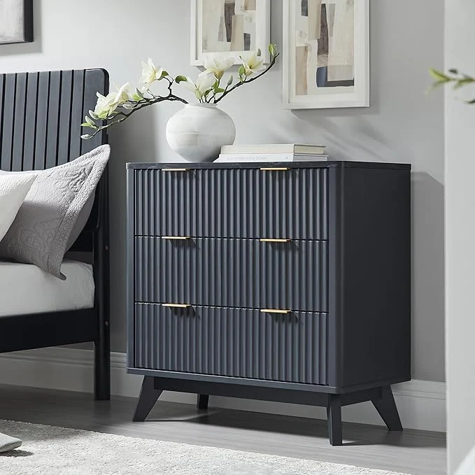 Advanced T4TREAM Fluted 3 Drawers Nightstand Oversized Extra Large Modern Side Table Expertly Made
