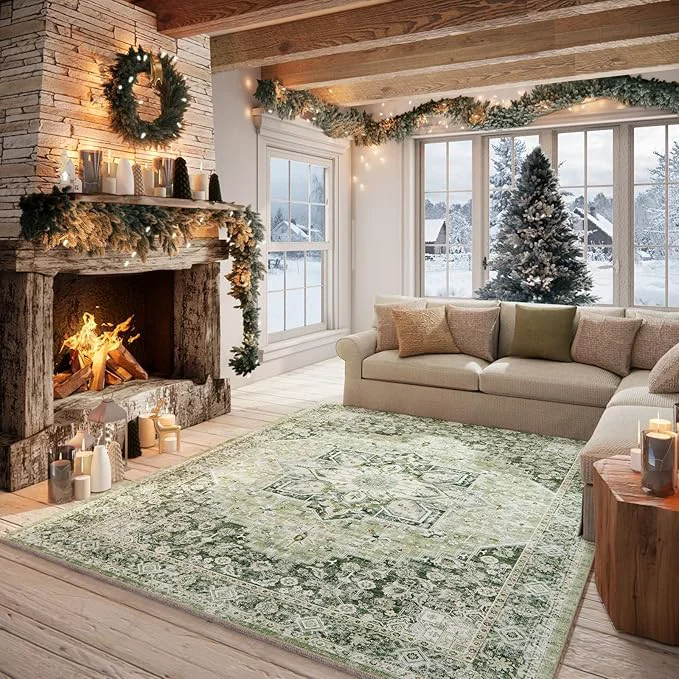 Original 5×7 Machine Washable Rug for Living Room Boho Vintage 5×7 Area Rug，Distressed Sophisticated