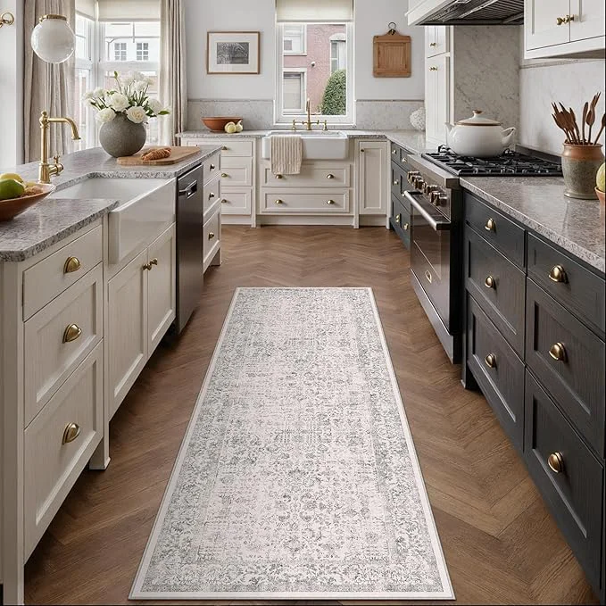 Genuine Gray Runner Rug 2×5 Hallway Machine Washable Kitchen Vintage Distressed Non Traditional