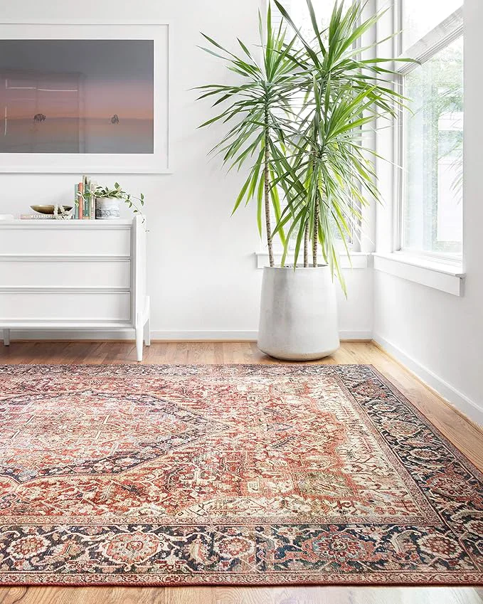 Carefully Designed Loloi Layla Collection LAY-08 Red Navy 2′-3 x 3′-9 .13 Thick Accent Rug Flexible
