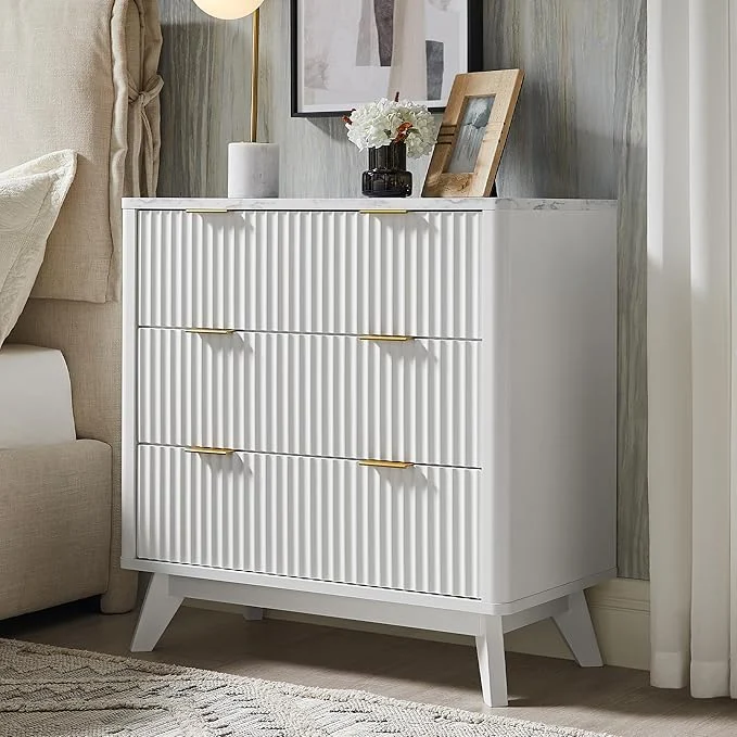 Superior T4TREAM Fluted 3 Drawers Nightstand Oversized Extra Large Modern Side Table Quality