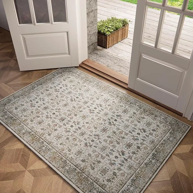 Modern Washable 3×5 Entryway Rug Boho Non-Slip Vintage Distress Small Rugs Environmentally Friendly