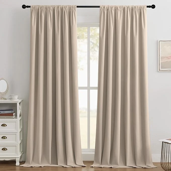 Fine Joydeco Beige Blackout Curtains 120 Inch 2 Panels Luxury Thermal Beige Dependable
