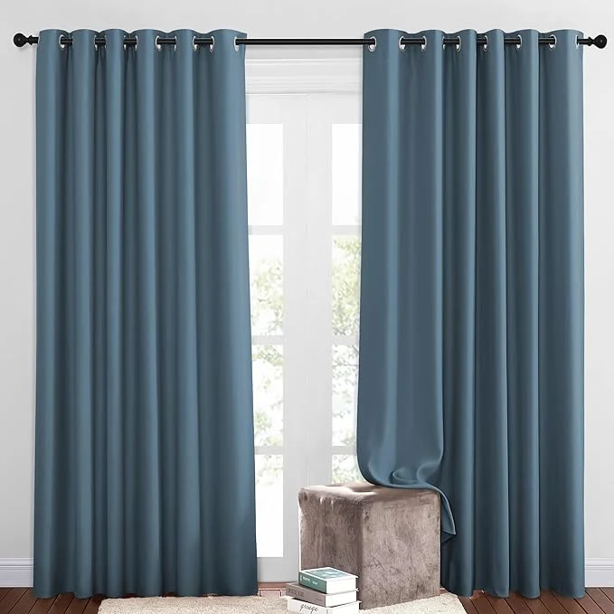Exceptional NICETOWN 50 Blackout Smoky Blue Sliding Glass Curtains 2 Panels Set Traditional