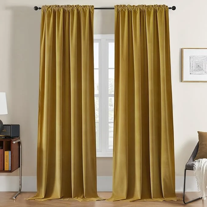 Innovative Joydeco Brown Velvet Curtains 120 inch Length 2 Panels Luxury Blackout Rod Elite