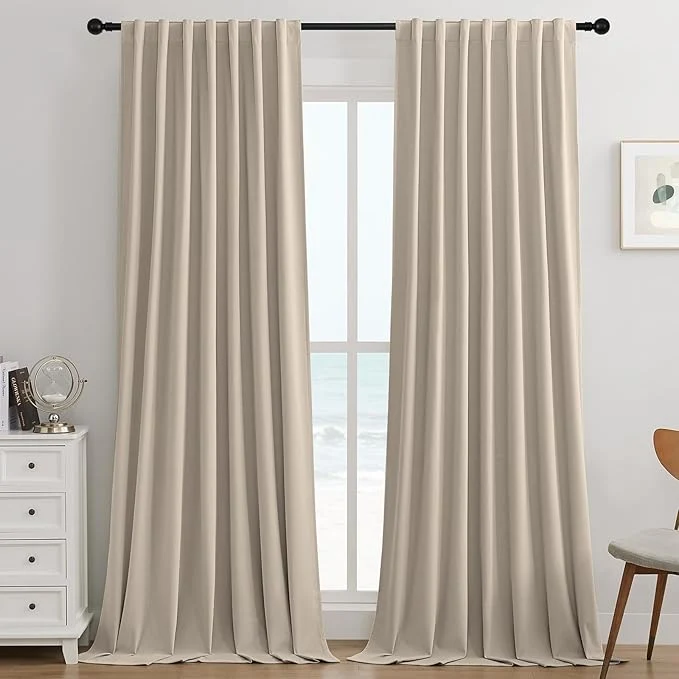 Traditional Joydeco Light Beige Blackout Curtains 90 Inch 2 Panels Luxury Thermal Original Design