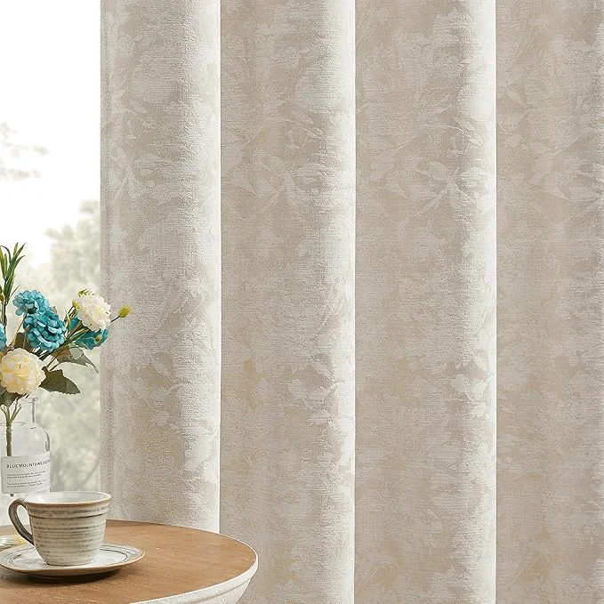 Authentic Beauoop Beige Floral Jacquard Blackout Curtains 72 Inches Long 2 Panels Enhanced