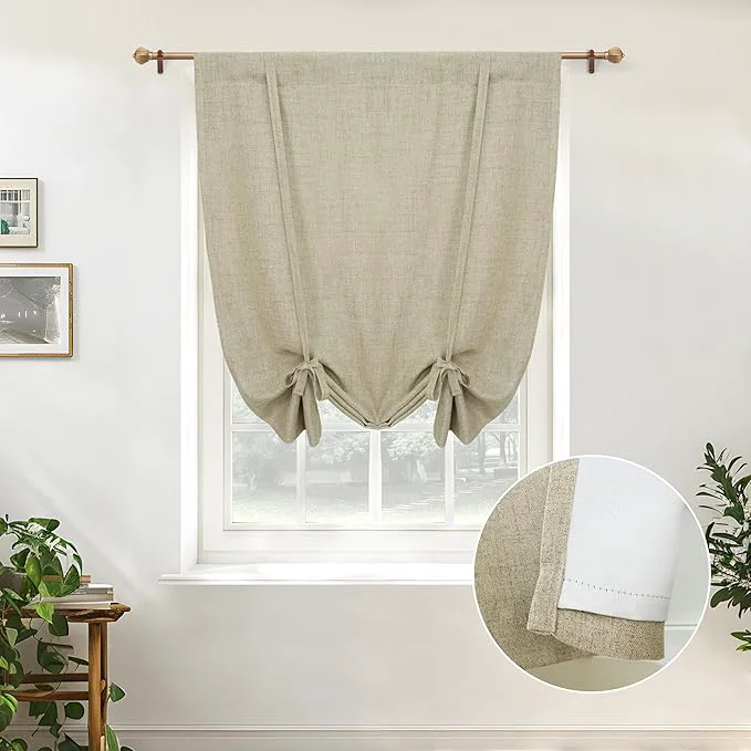 Effective DriftAway Double Layer Linen Blackout Tie Up Curtains Thermal Insulated Fully Convenient