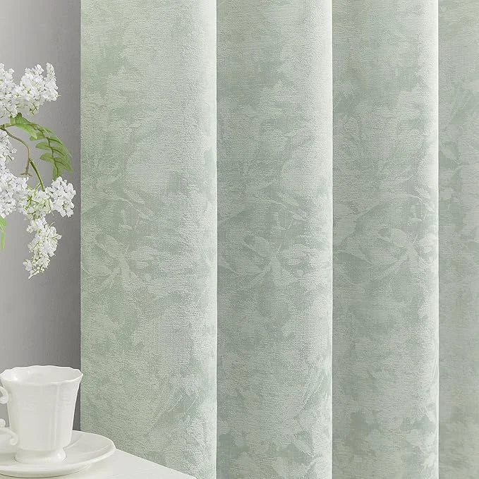 Outstanding Beauoop Green Floral Jacquard Blackout Curtains 63 Inches Long 2 Panels Selected