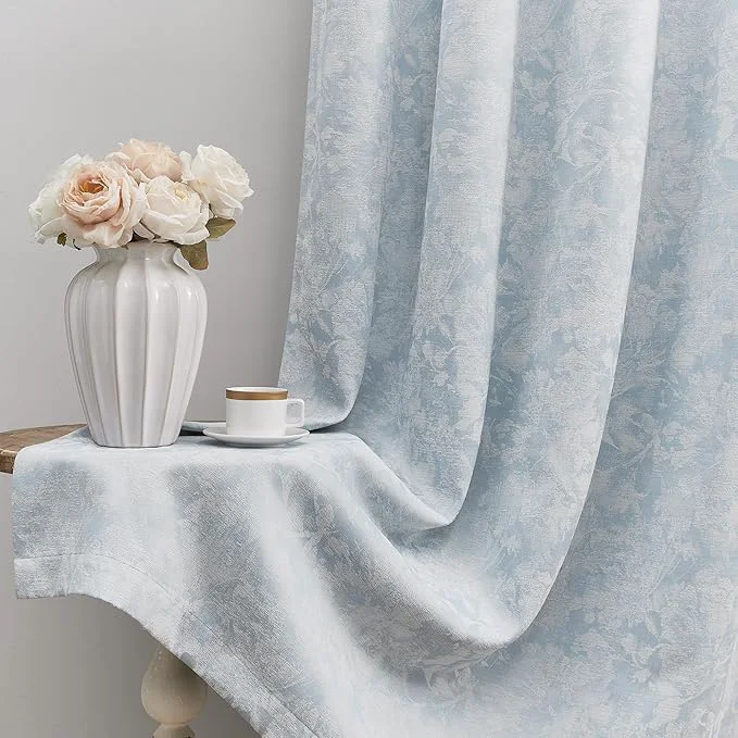 Traditional Beauoop Blue Floral Jacquard Blackout Curtains 63 Inches Long 2 Panels First-Class