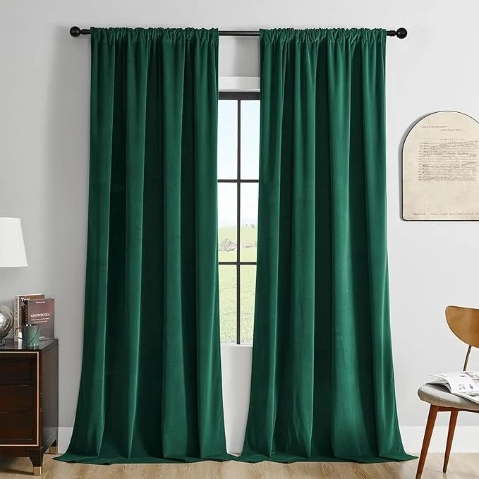 Secure Joydeco Dark Green Velvet Curtains 96 inch Length 2 Panels Burg Set Luxury Rod Dependable