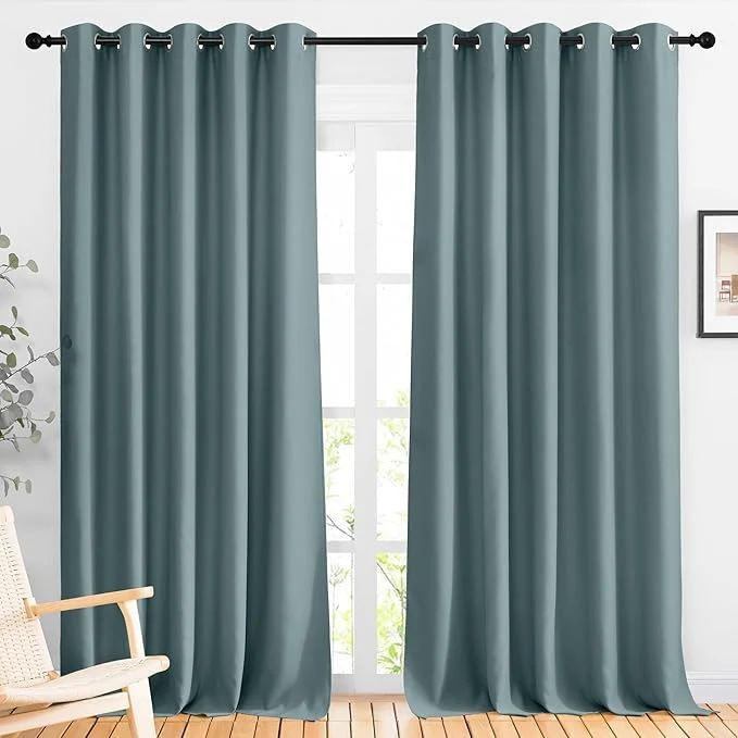 Quality NICETOWN Greyish Blue Blackout Bedroom Curtains Energy Saving Thermal Window Clean