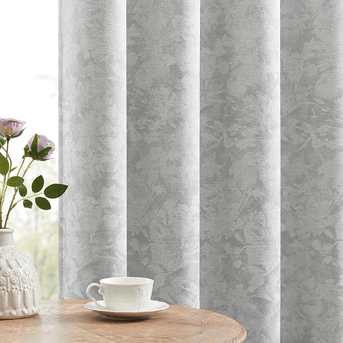 Top-Quality Beauoop Grey Floral Jacquard Blackout Curtains 63 Inches Long 2 Panels Elite