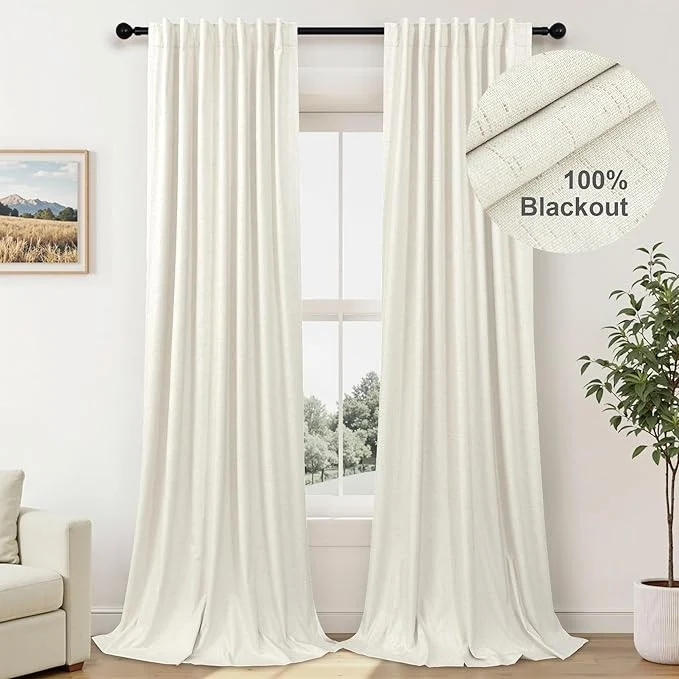 Fast 100 Inch Curtains Blackout for Bedroom Cooling Black Out Large Window Linen High-Performance