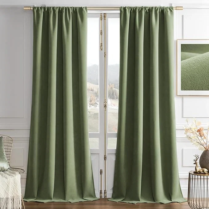 Fast Joydeco Coconut Green Velvet Curtains 108 Inches 2 Panels Luxury Thermal Reusable
