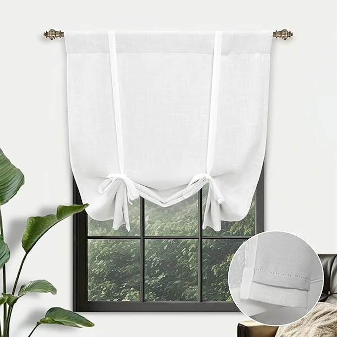 Efficient DriftAway Double Layer Linen Blackout Tie Up Curtains Thermal Insulated Fully Breathable