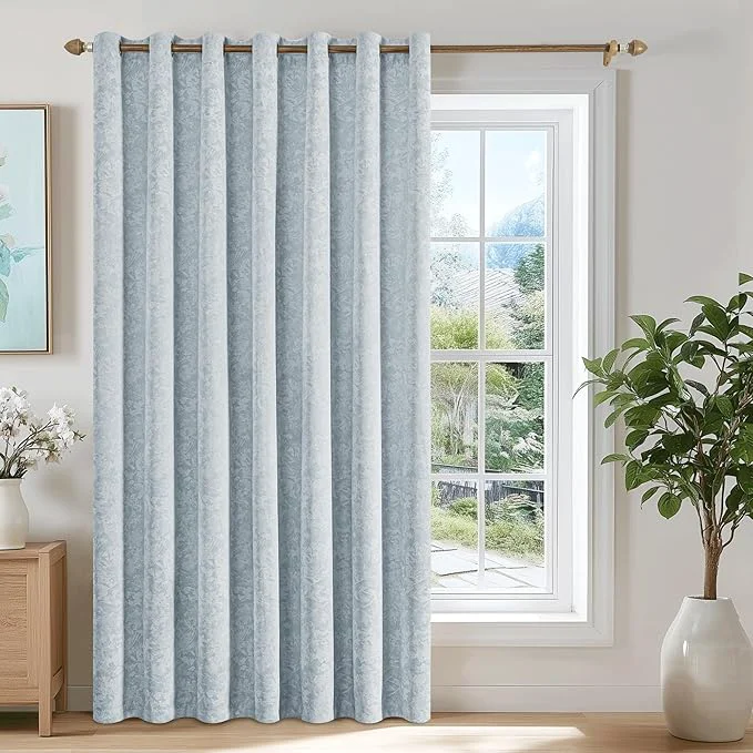 User-Friendly Beauoop Blue Floral Jacquard Blackout Curtains 84 Inches Long Optimized