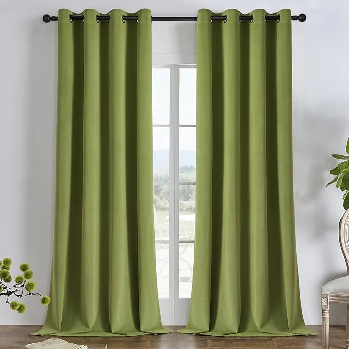Smooth Joydeco Moss Green Blackout Curtains 96 Inch 2 Panels Luxury Thermal Safe