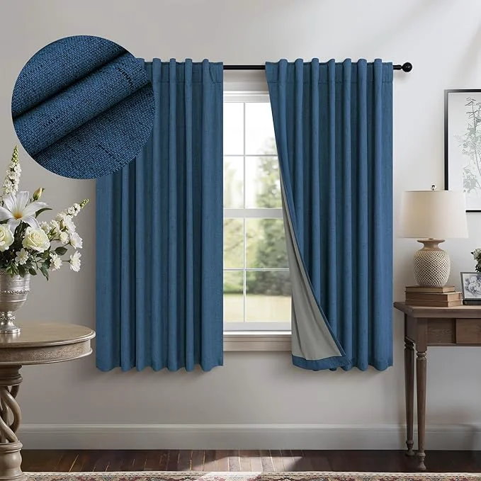 Classic Navy Blue Short Blackout Curtains 54 Inch Length 2 Panels High-Quality