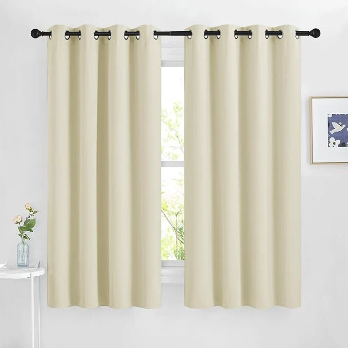 Smooth NICETOWN Beige Blackout Curtains 63 inches Long Grommet Room Darkening Window Consistent