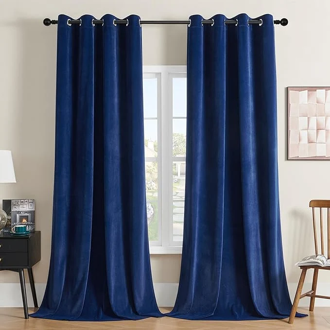 Traditional Joydeco Royal Blue Velvet Curtains 108 Inches Long Luxury Grommet Blackout First-Class