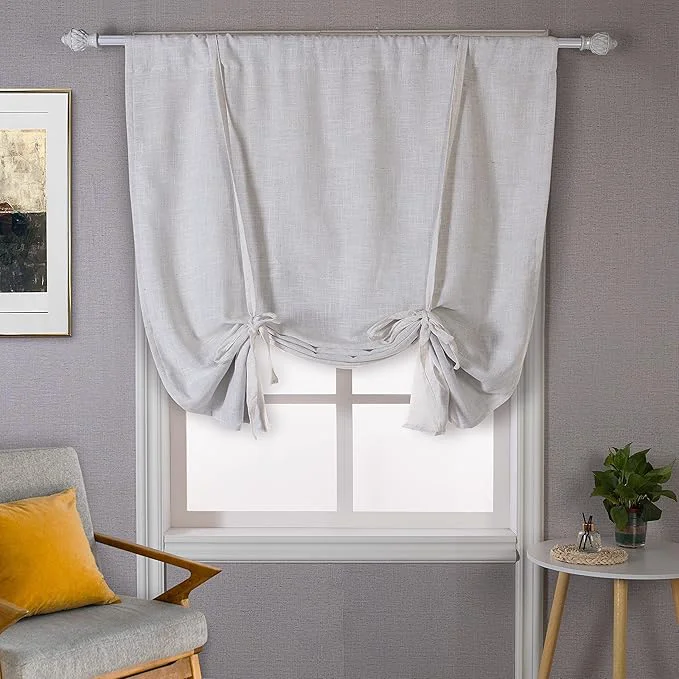Safe DriftAway Double Layer Linen Blackout Tie Up Curtains Thermal Insulated Fully Responsible