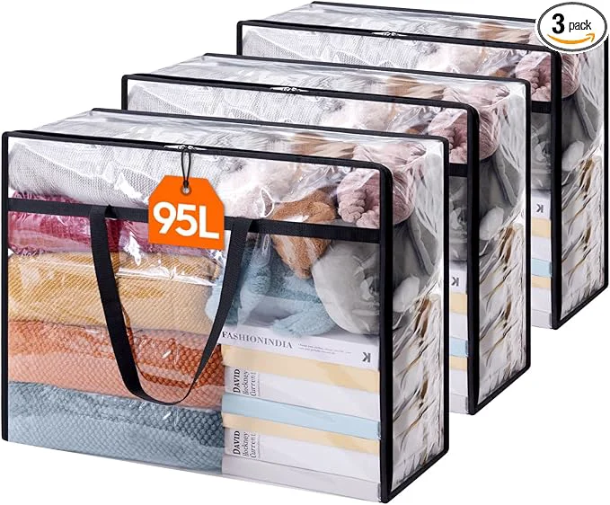 Contemporary Lifewit 3 Pack Clear Clothes Storage Bags 95L Plastic Blanket Storage Bag Exceptional
