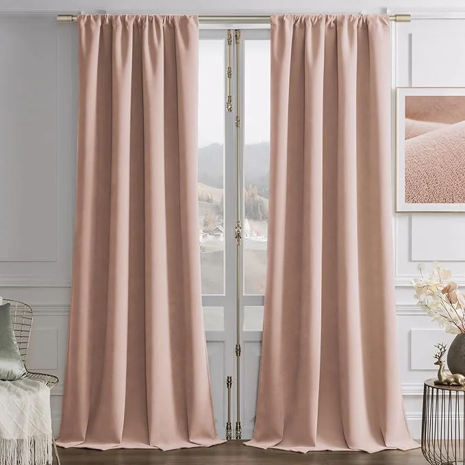 Convenient Joydeco Candy Pink Velvet Curtains 90 Inches 2 Panels Luxury Thermal Insulated World-Class