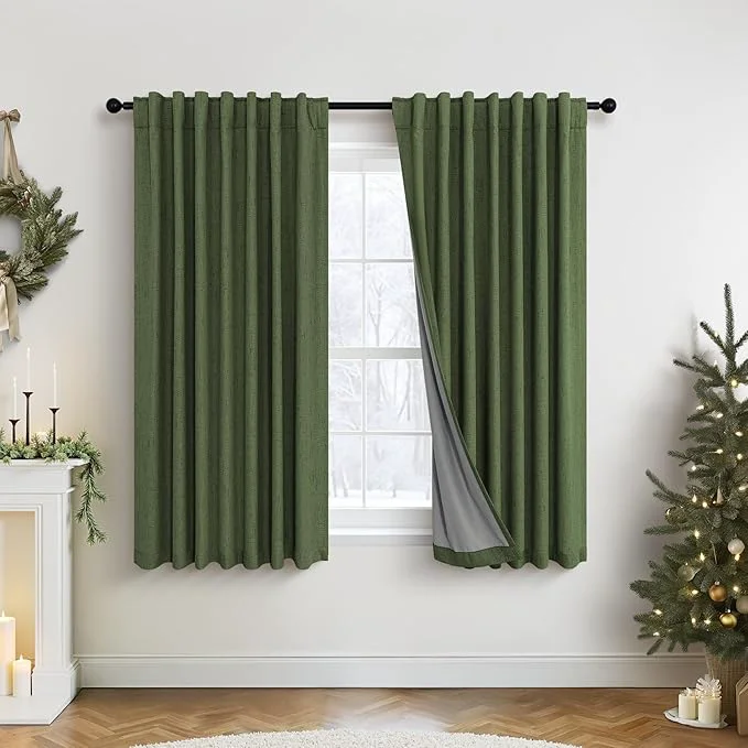 Minimalist Pitalk Olive Green Blackout Curtains 63 Inch Length 2 Panel First-Class