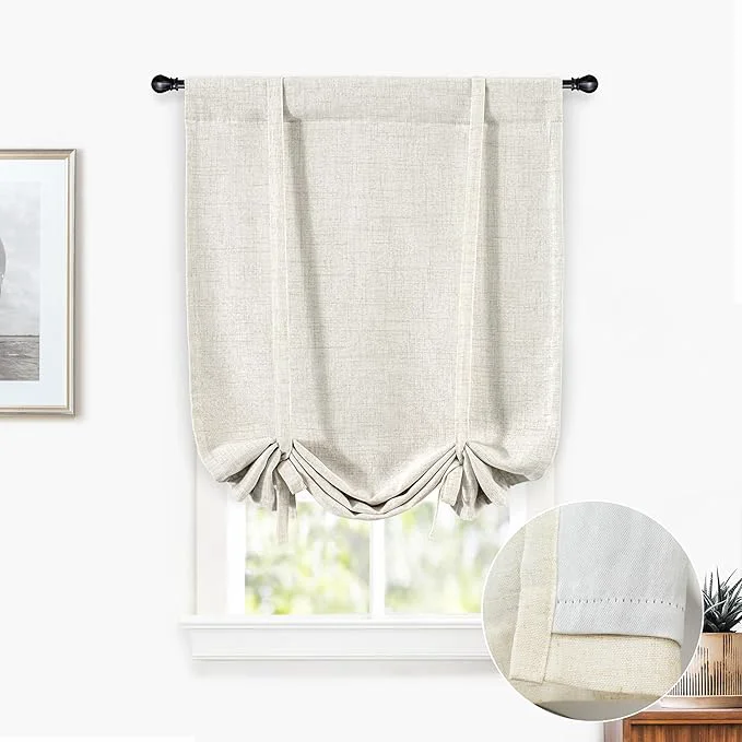 Relaxed DriftAway Double Layer Linen Blackout Tie Up Curtains Thermal Insulated Fully Sustainable