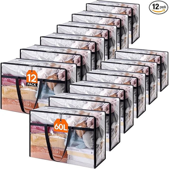 Proven Lifewit 12 Pack Clear Clothes Storage Bags 60L Plastic Blanket Storage Bag Breathable