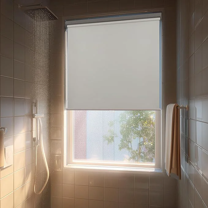 Versatile HESTIA No Drill Cordless Blackout Roller Shades Screwless Waterproof Shower Modern
