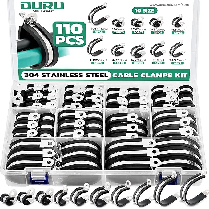 Proven 110PCS Cable Clamps Assortment Kit 10 Sizes—1 4 5 16 3 8 1 2 5 8 3 4 1 Solid
