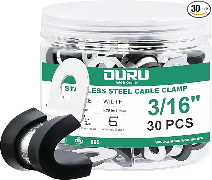 Environmentally Friendly 30pcs 3 16 Inch Cable Clamp 304 Stainless Steel Rubber Coated Cushioned Recyclable