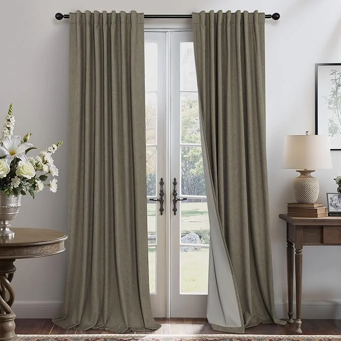 Superior Linen Brown Curtains for Bedroom 84 Inch Long 2 Panel Burg Blackout Back Secure