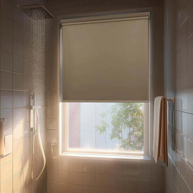 Authentic HESTIA No Drill Cordless Blackout Roller Shades Screwless Waterproof Shower Fashionable