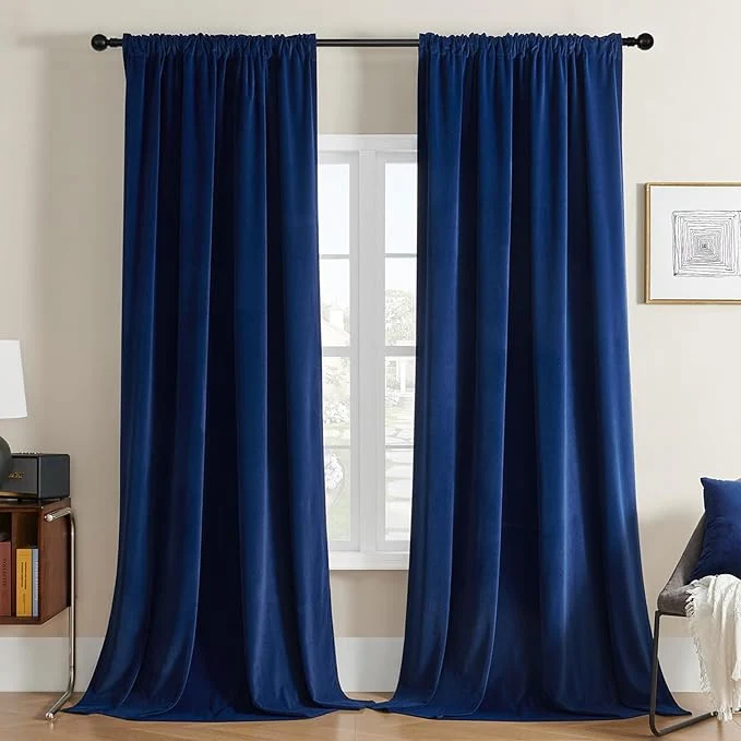 Functional Joydeco Blue Velvet Curtains 96 inch Length 2 Panels Burg Set 95 Curtains Solid