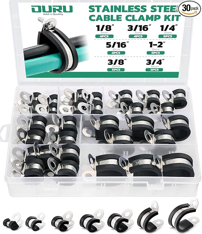 Crafted 30PCS Cable Clamps Assortment Kit 7 Sizes—1 8 3 16 1 4 5 16 3 8 1 2 3 4 Reliable