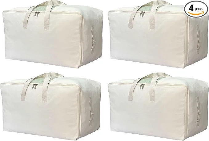 Smooth Soft Canvas Storage Bag with Zipper and Clear Window Cotton Linen Organizer Exclusive