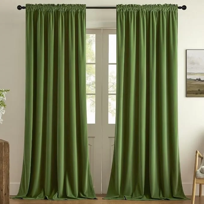 Casual Joydeco Green Velvet Curtains 84 inch 2 Panel Room Darkening Super Soft Velvet Fashionable